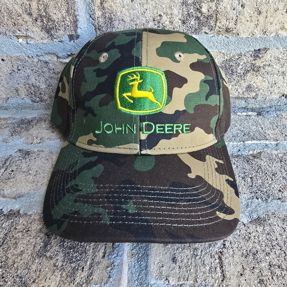 John Deere Mens Woodland Camo Snapback Baseball Hat Logo JSM241HA02K001 NEW